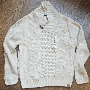 Weatherproof Vintage Cream Cable Knit Toggle Sweater